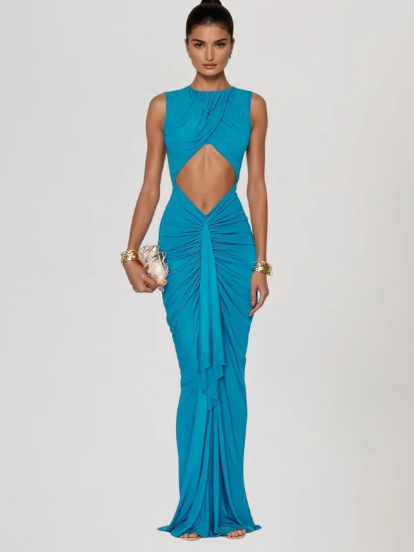 Quvion Sleeveless Cutout Ruched Maxi Dress sold by Mew Mews