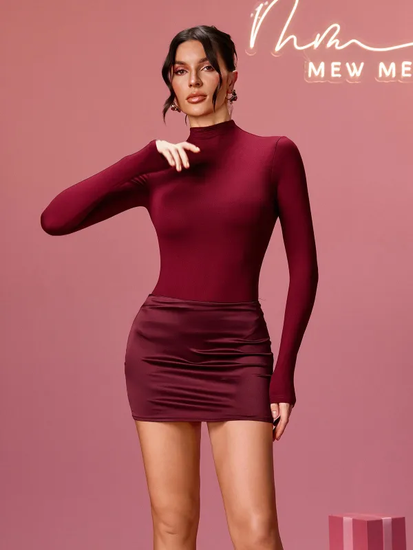 Majora Long Sleeve Mini Dress In Wine made by Mew Mews