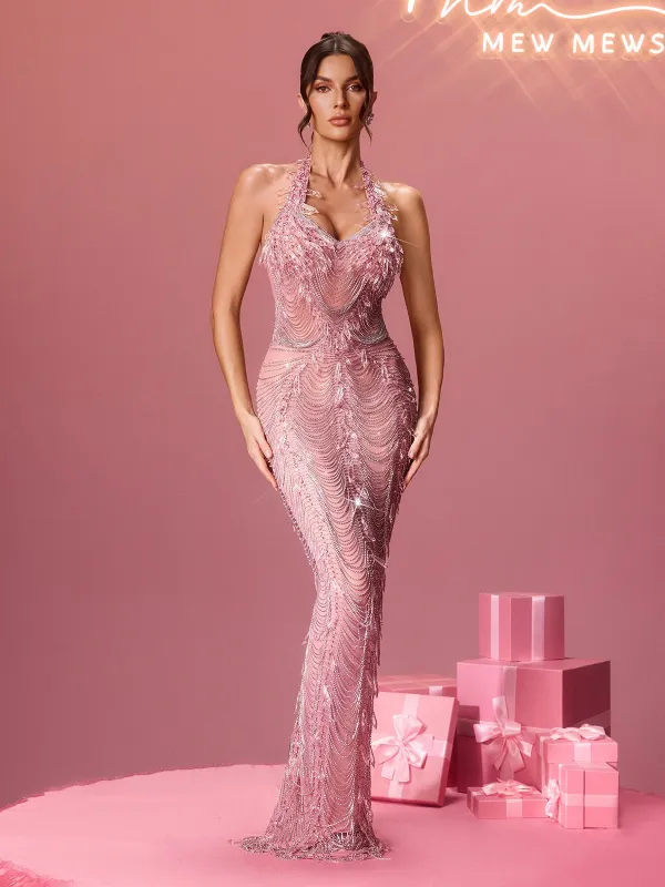 Misael Halterneck Chain Fringe Maxi Dress sold by Mew Mews