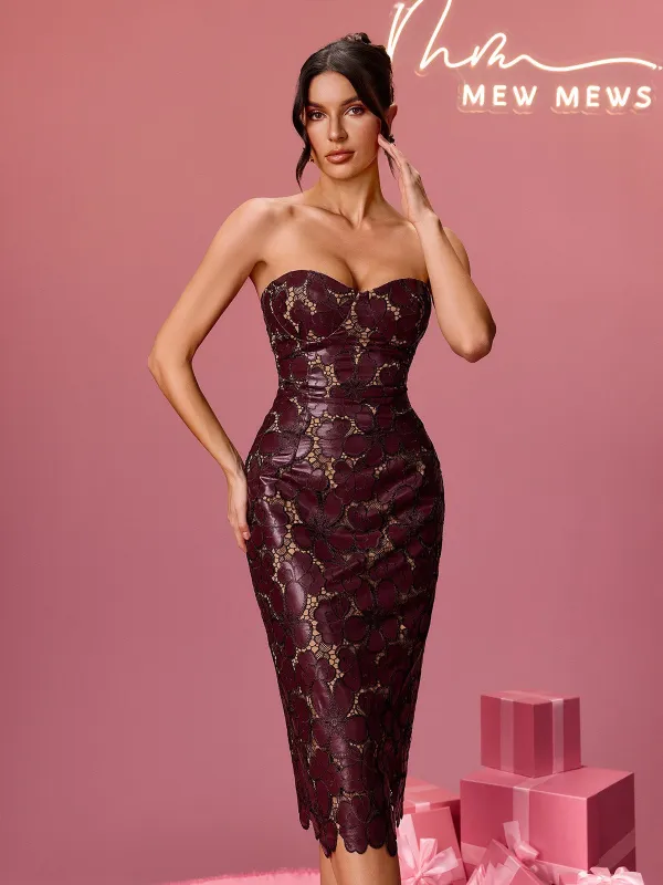 Bracha Strapless Floral Leather Midi Dress sold by Mew Mews