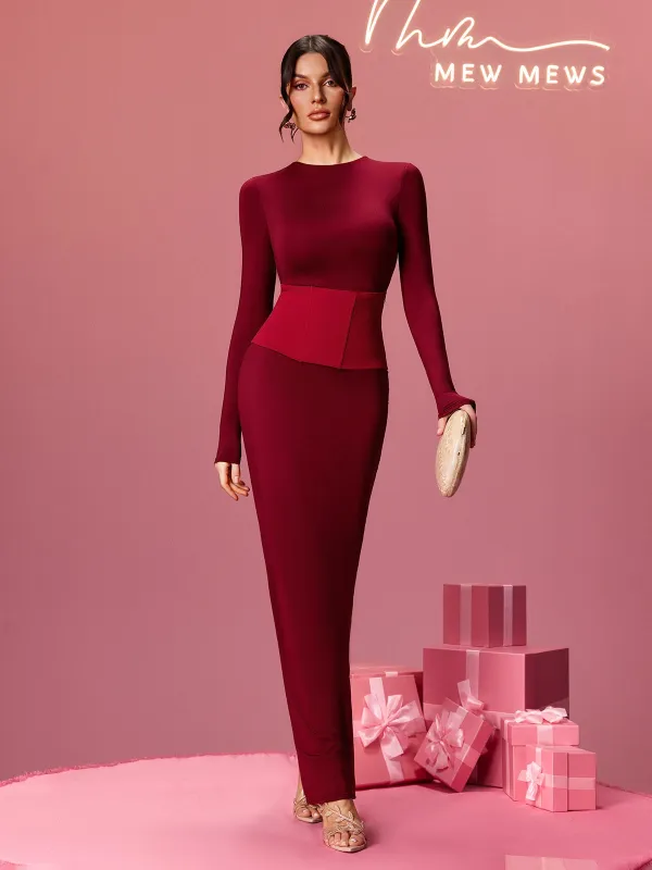 Alekos Long Sleeve Maxi Dress With Belt made by Mew Mews