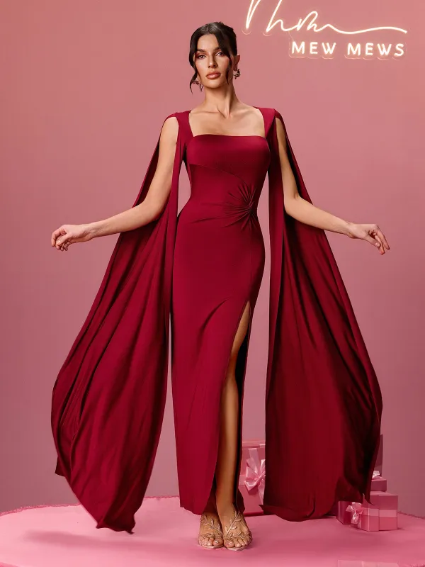 Aleka Cape Sleeve Split Maxi Dress sold by Mew Mews