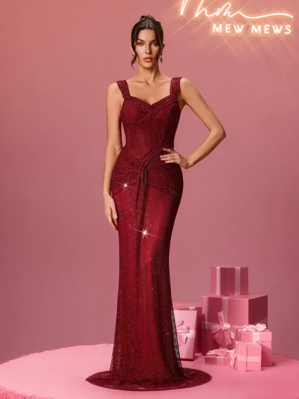 Flint Twisted Rhinestone Mesh Maxi Dress sold by Mew Mews