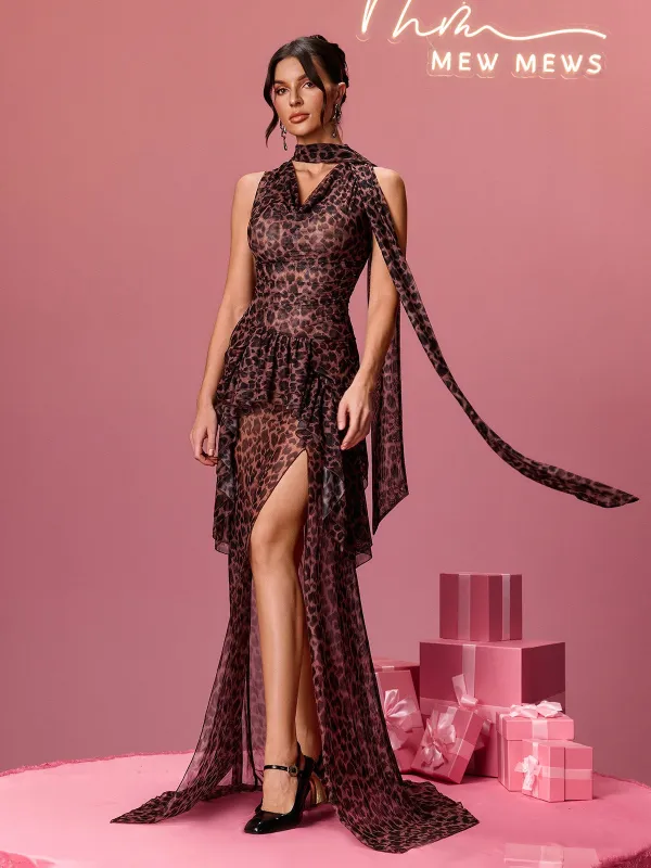 Borghild Leopard Scarf Maxi Dress made by Mew Mews