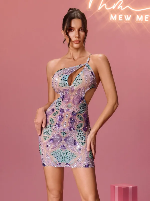 Gianni Backless Crystal Cutout Mini Dress sold by Mew Mews