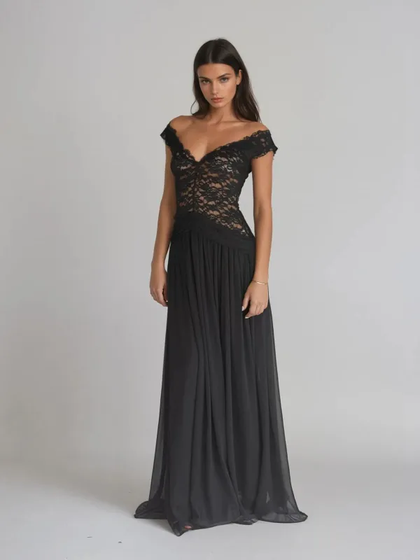 Woryxa V Neck Lace Maxi Dress sold by Mew Mews