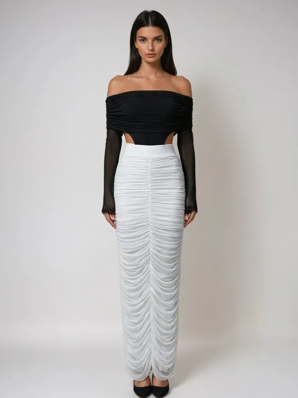 Axyvex Off Shoulder Ruched Skirt Set sold by Mew Mews