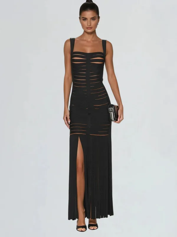 Drynoxa Fringe Bandage Maxi Dress sold by Mew Mews
