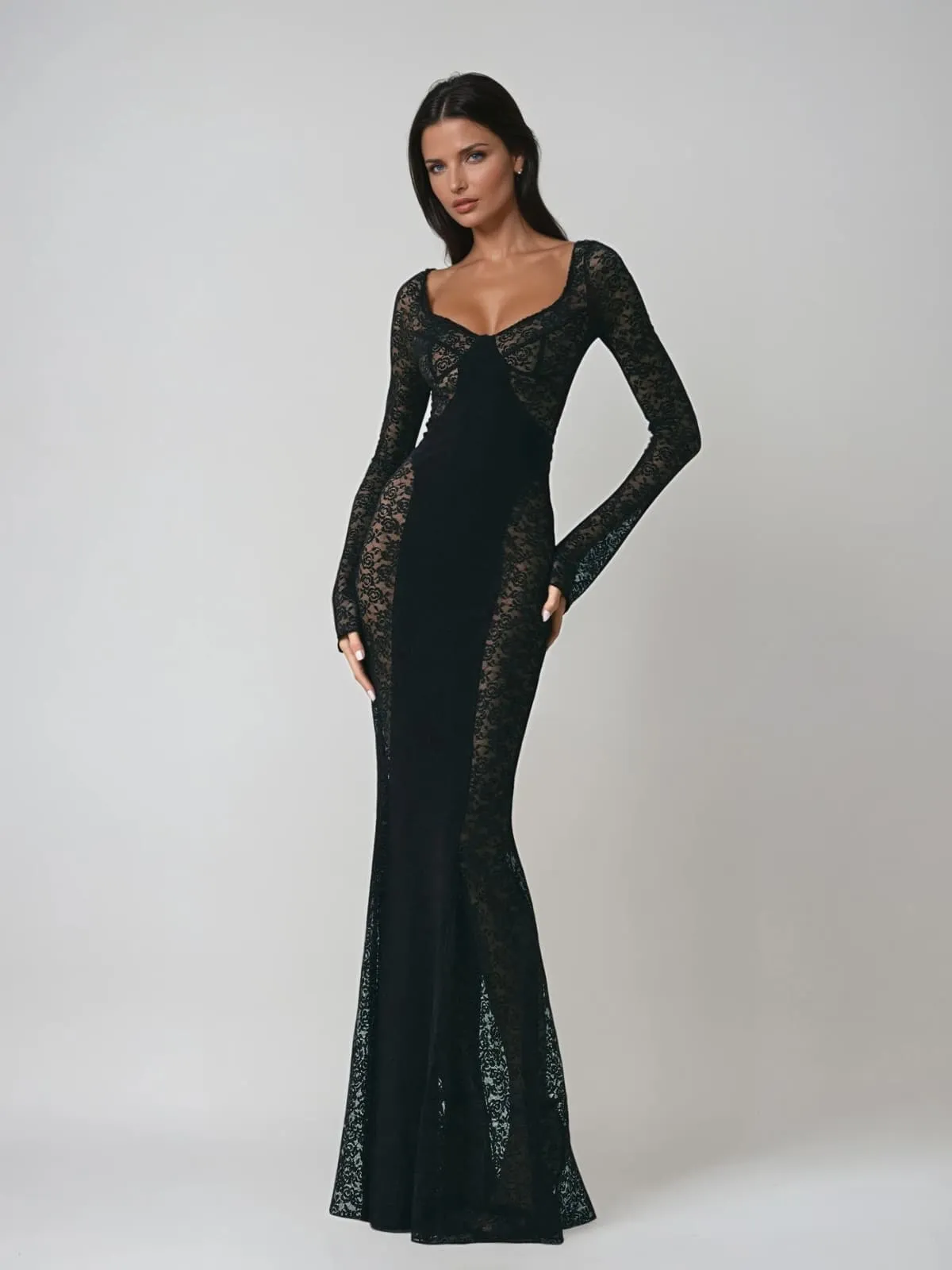 Koryxel U Neck Cutout Maxi Dress In Black sold by Mew Mews