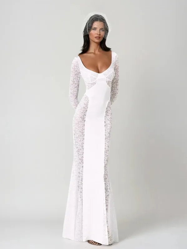 Koryxel U Neck Cutout Maxi Dress In White sold by Mew Mews