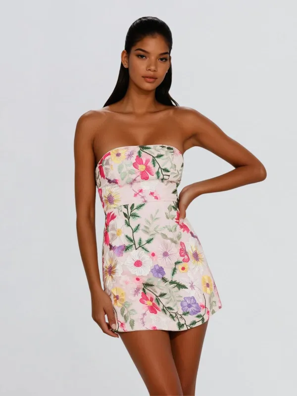 Brixora Strapless Flower Mini Dress made by Mew Mews