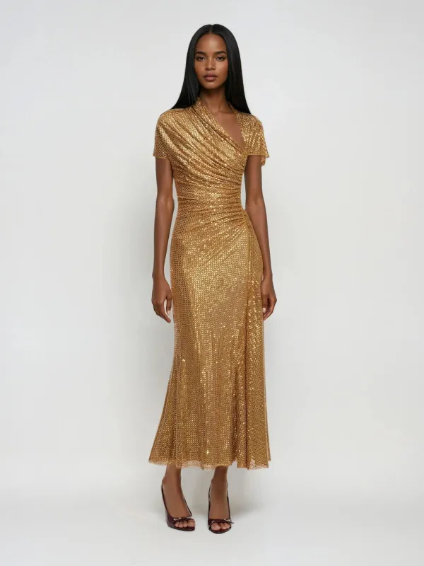 Rynvila Rhinestone Ruched Maxi Dress sold by Mew Mews