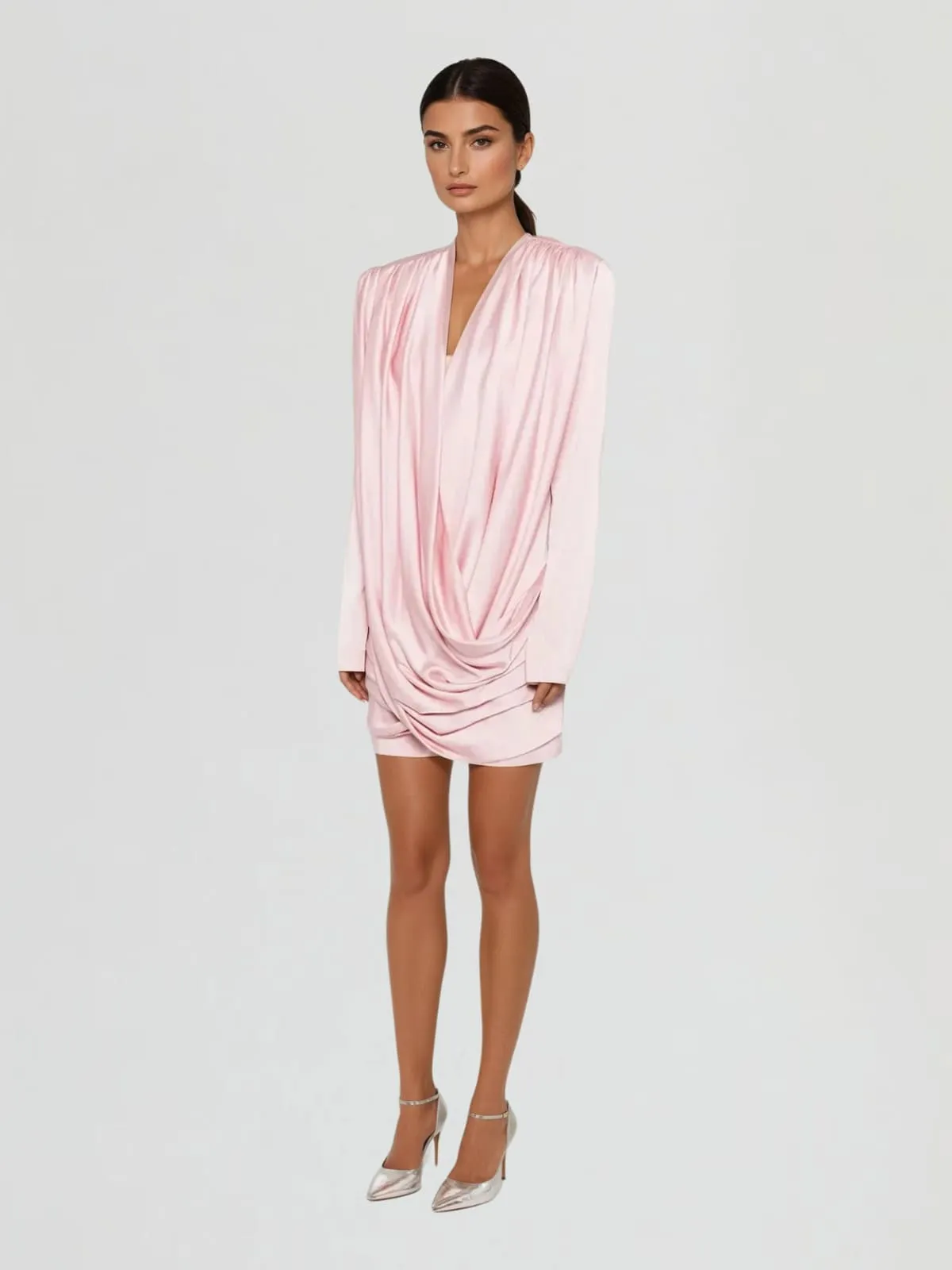Jounceor V Neck Satin Ruched Mini Dress sold by Mew Mews product image thumbnail 2