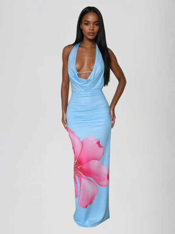 Alyqen Cowl Neck Floral Maxi Dress made by Mew Mews