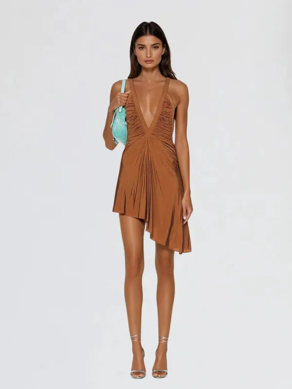 Xorvila Plunge Neck Ruched Mini Dress sold by Mew Mews