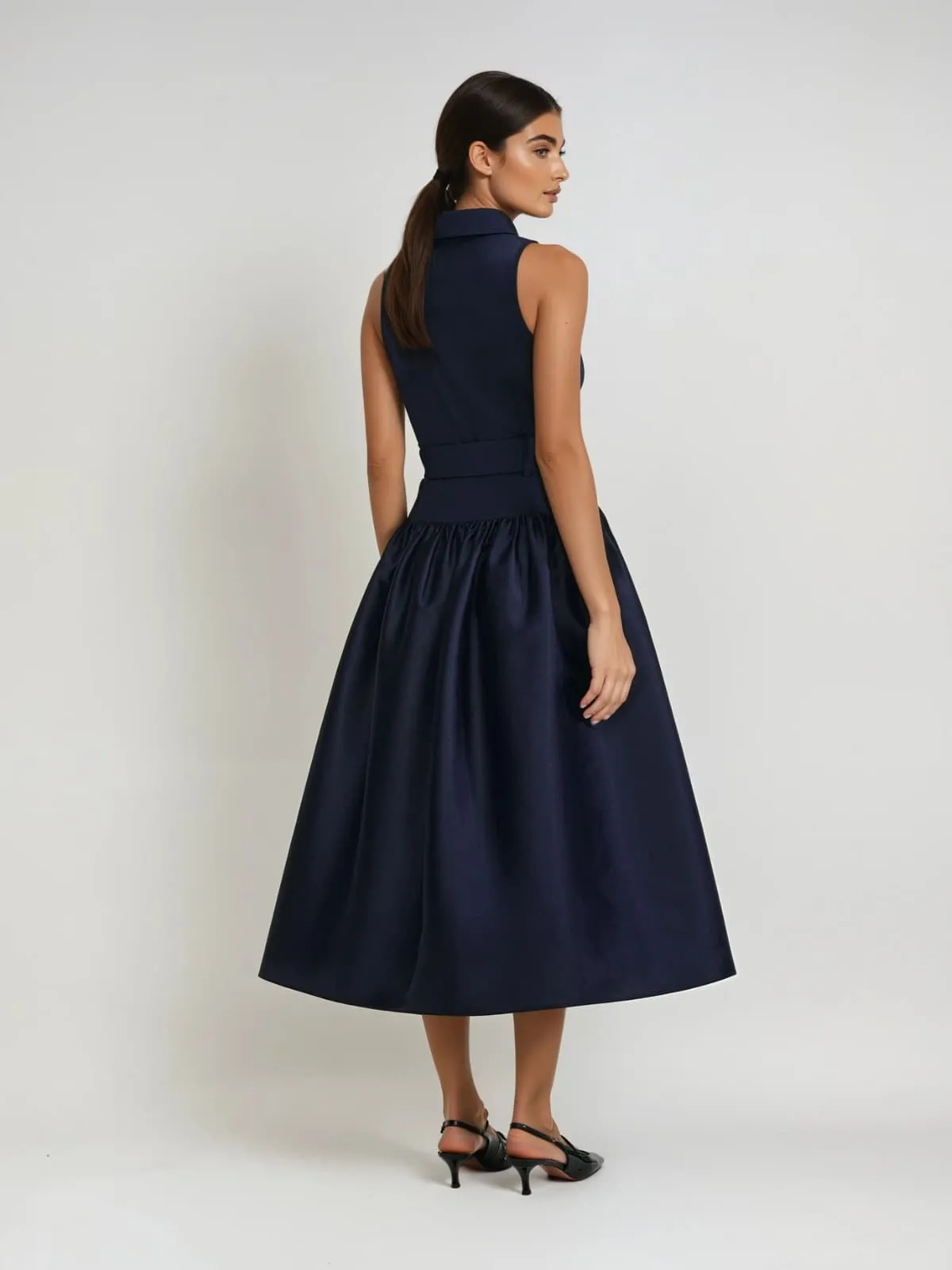 Jovisonic Folded Collar Midi Dress With Belt sold by Mew Mews product image thumbnail 4