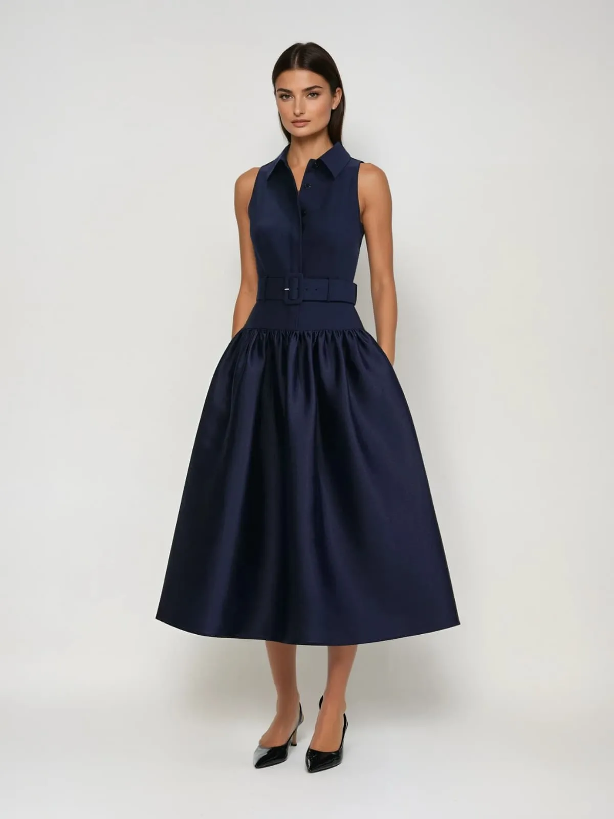 Jovisonic Folded Collar Midi Dress With Belt sold by Mew Mews product image thumbnail 3