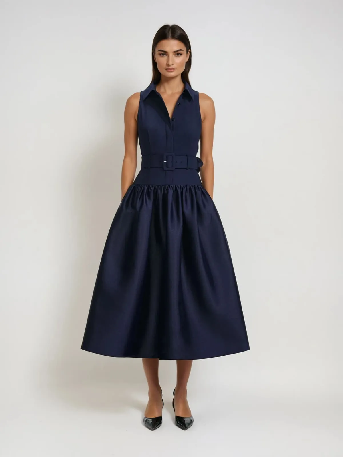 Jovisonic Folded Collar Midi Dress With Belt sold by Mew Mews