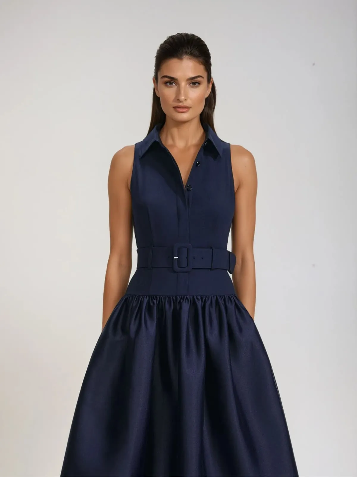 Jovisonic Folded Collar Midi Dress With Belt sold by Mew Mews product image thumbnail 2