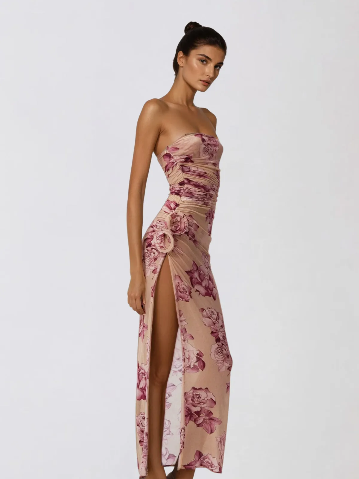 Sylqen Strapless Flower Split Maxi Dress sold by Mew Mews product image thumbnail 2