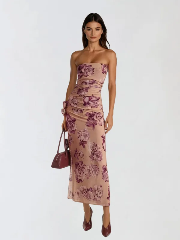 Sylqen Strapless Flower Split Maxi Dress made by Mew Mews
