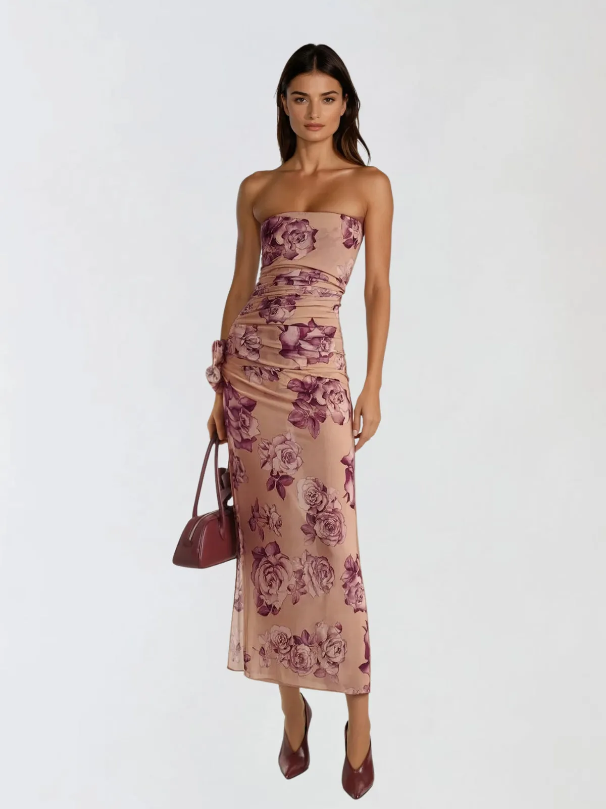 Sylqen Strapless Flower Split Maxi Dress sold by Mew Mews