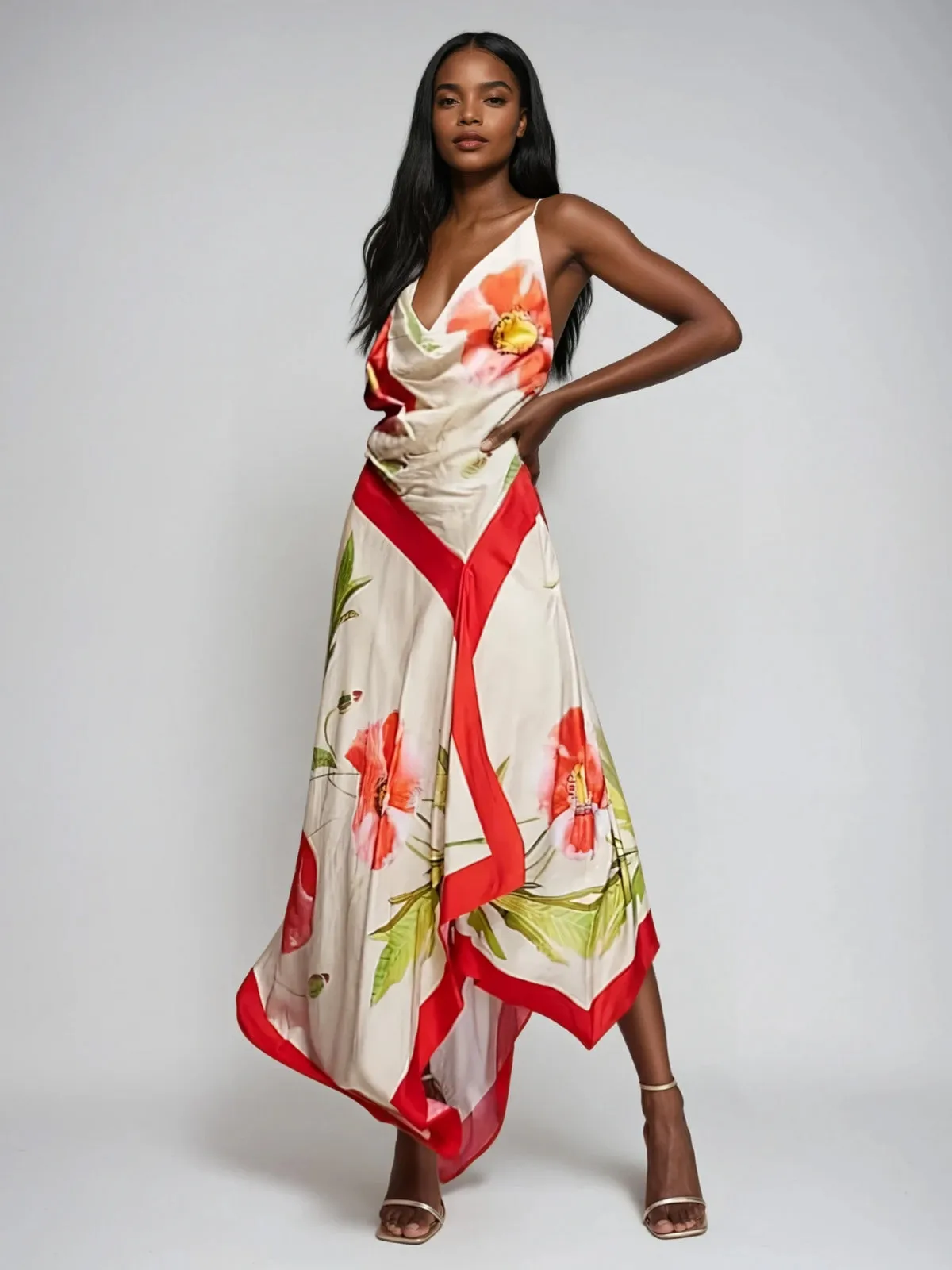 Gravira Cowl Neck Floral Maxi Dress sold by Mew Mews
