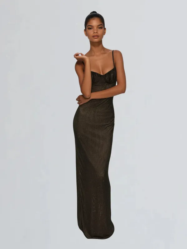 Zelyxra Spaghetti Mesh Rhinestone Maxi Dress sold by Mew Mews