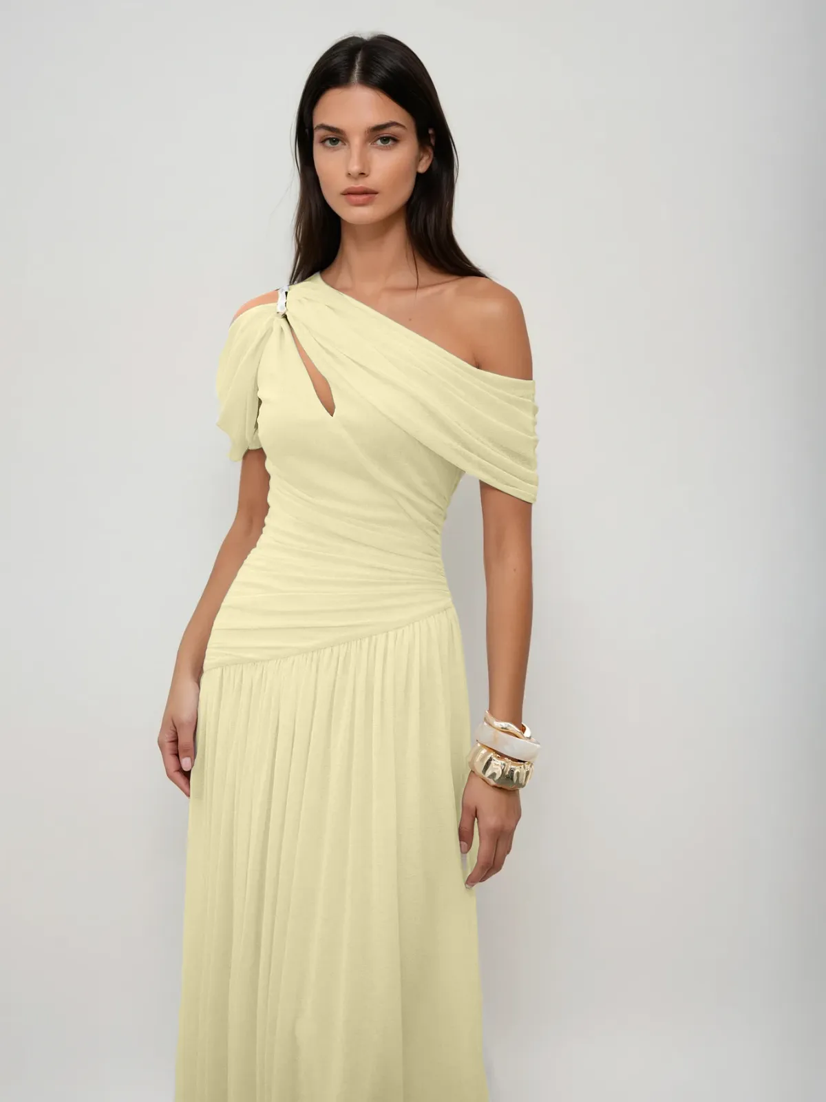 Nexoryn One Shoulder Ruched Maxi Dress sold by Mew Mews product image thumbnail 5