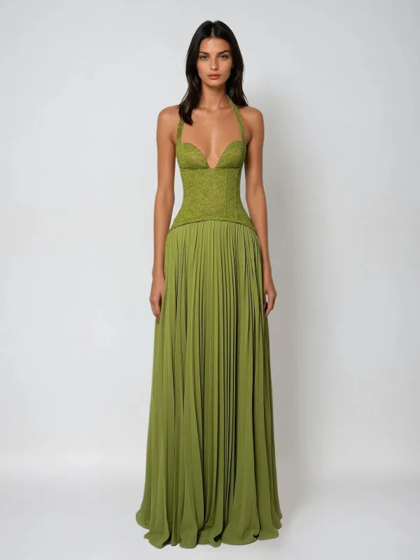 Velyxen Halterneck Pleated Maxi Dress sold by Mew Mews