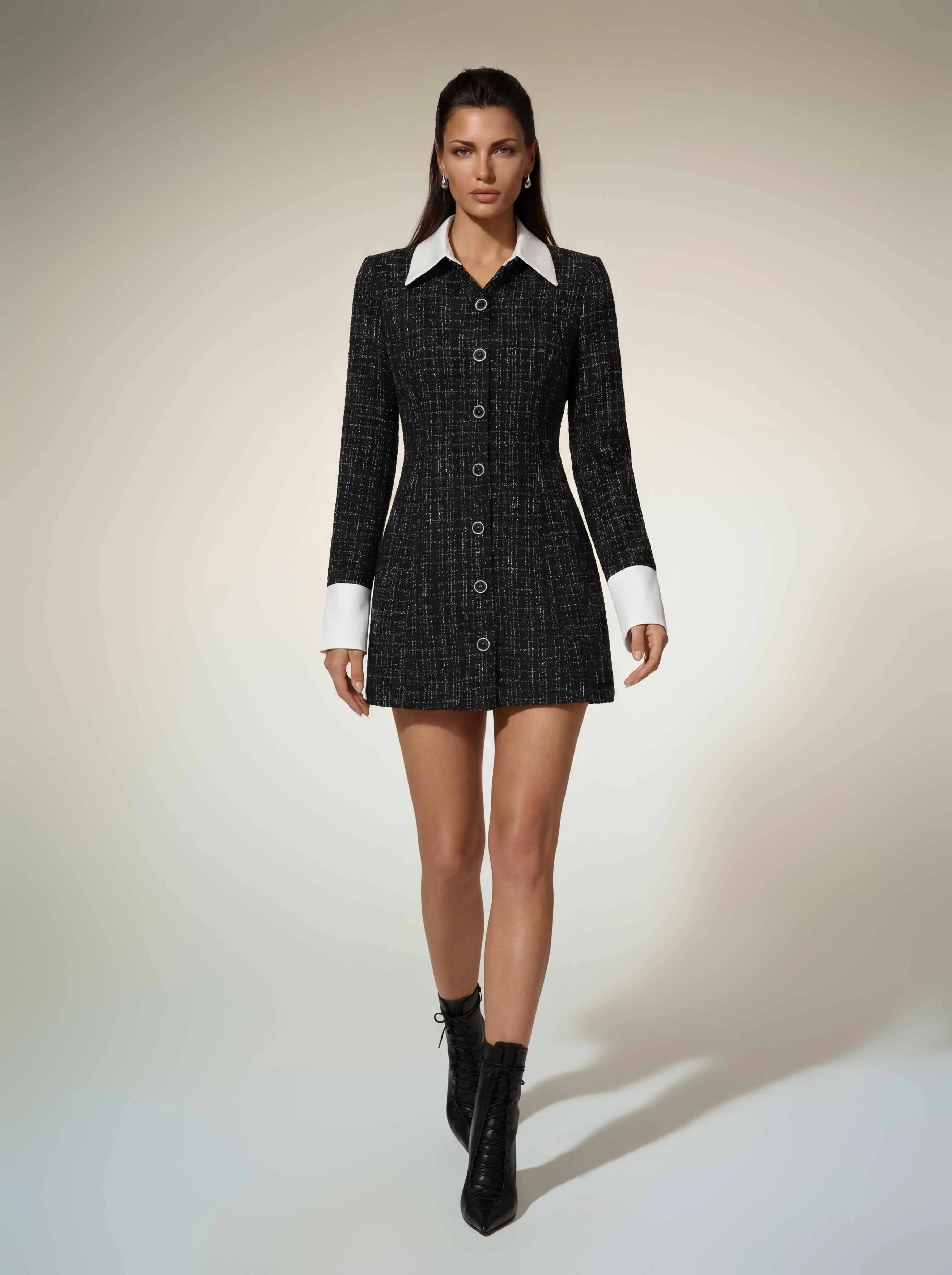 Quvexa Folded Collar Tweed Mini Dress sold by Mew Mews product image thumbnail 2