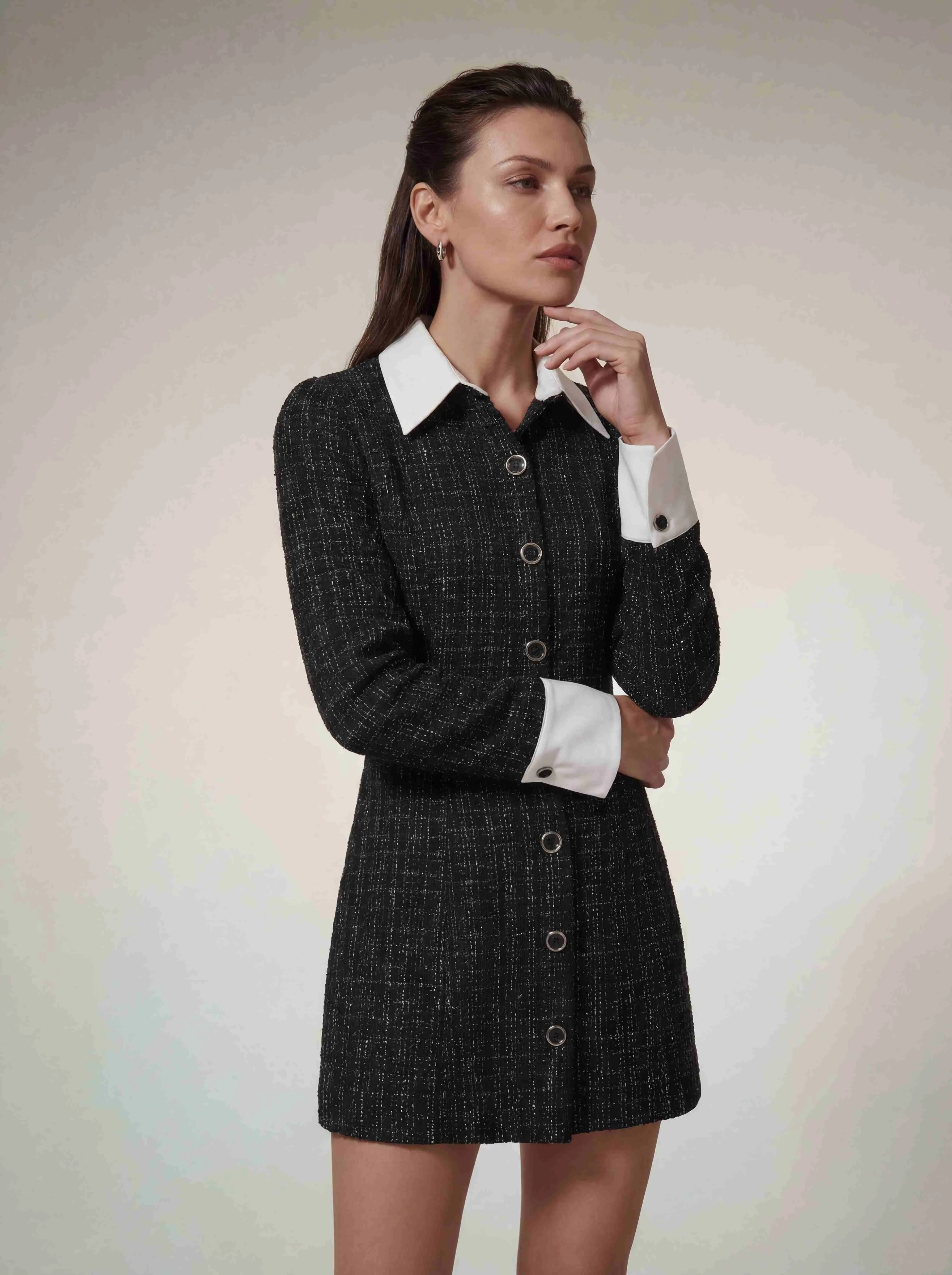 Quvexa Folded Collar Tweed Mini Dress sold by Mew Mews product image thumbnail 4
