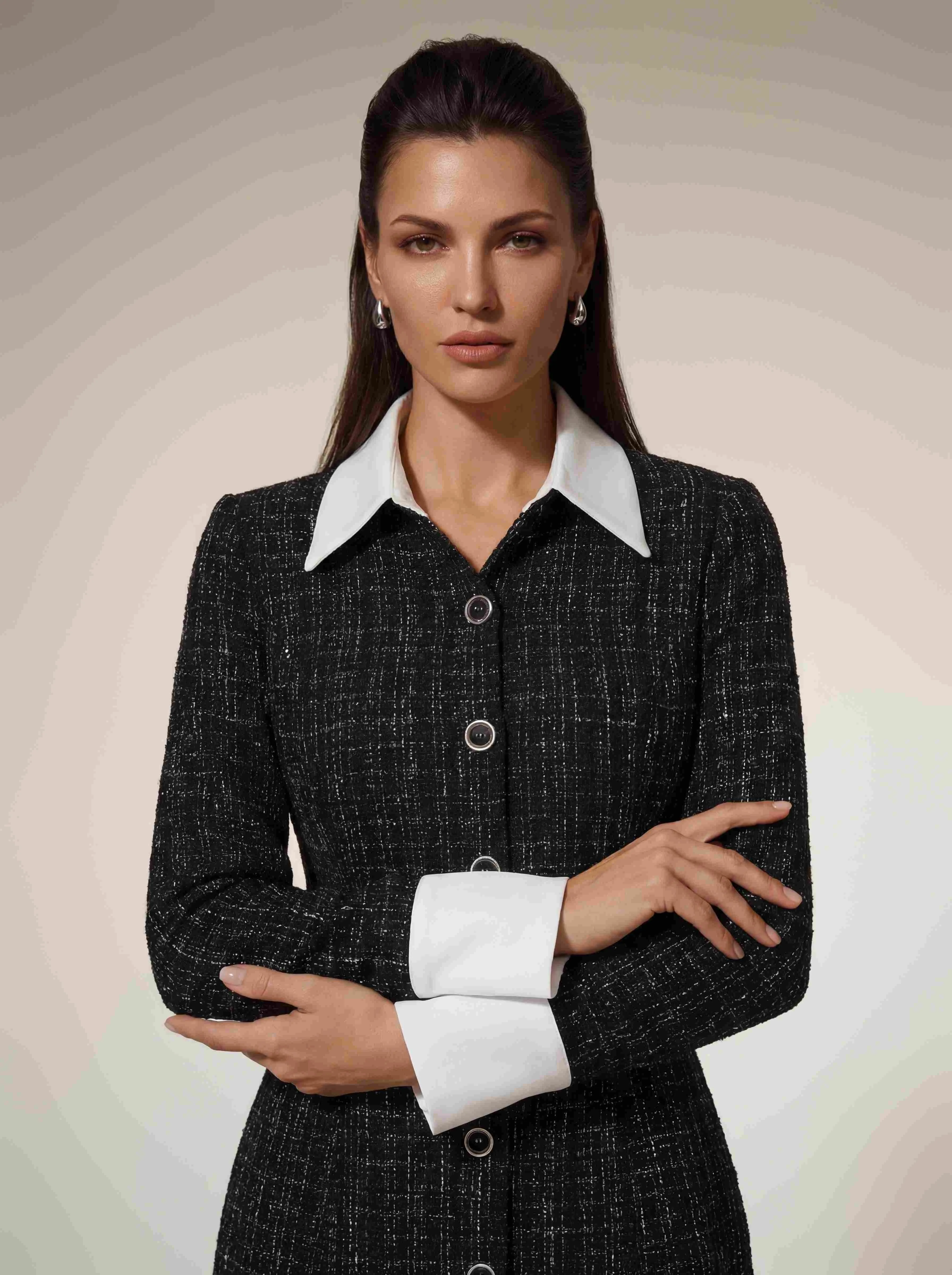 Quvexa Folded Collar Tweed Mini Dress sold by Mew Mews product image thumbnail 3