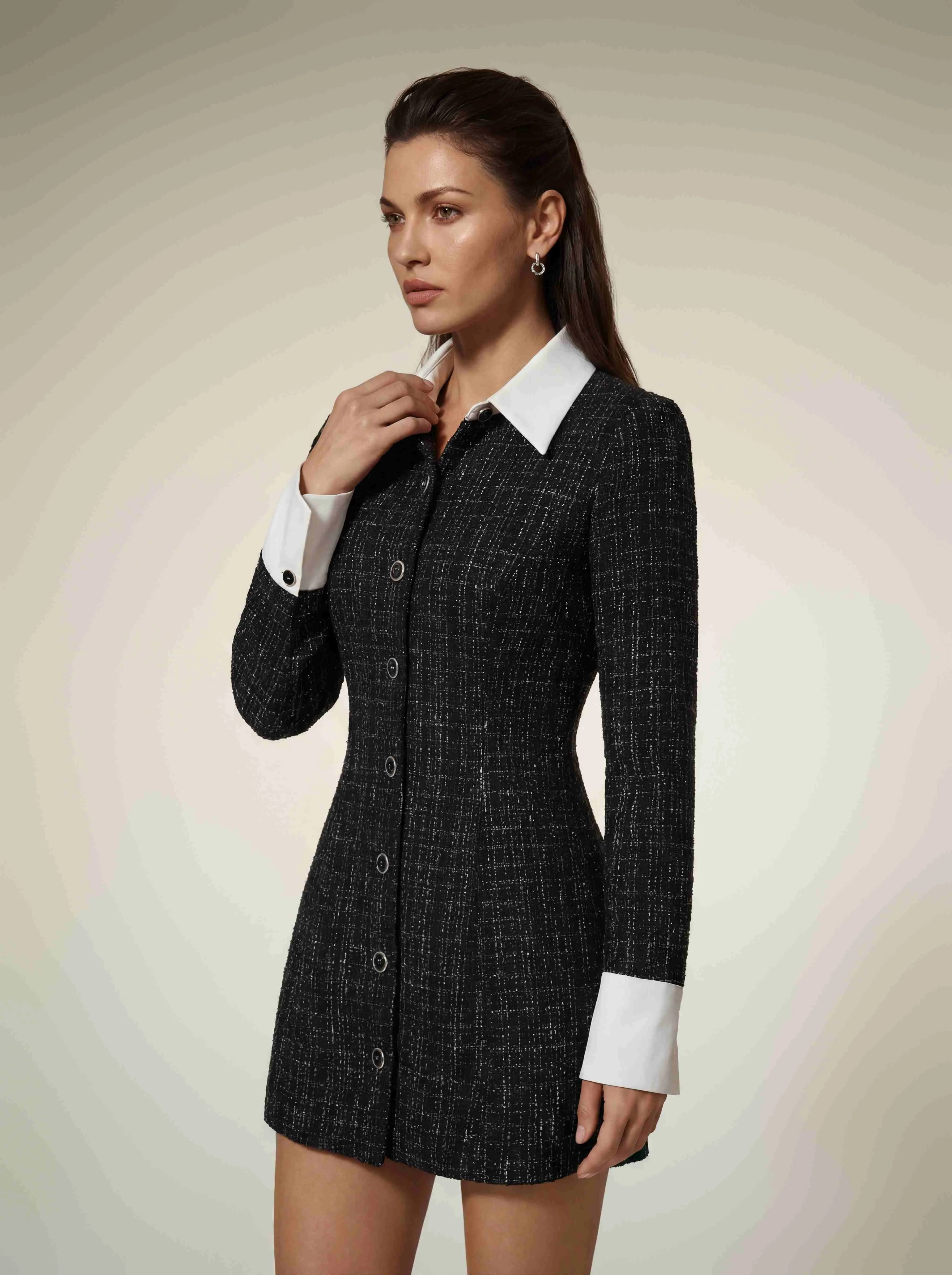 Quvexa Folded Collar Tweed Mini Dress sold by Mew Mews product image thumbnail 5