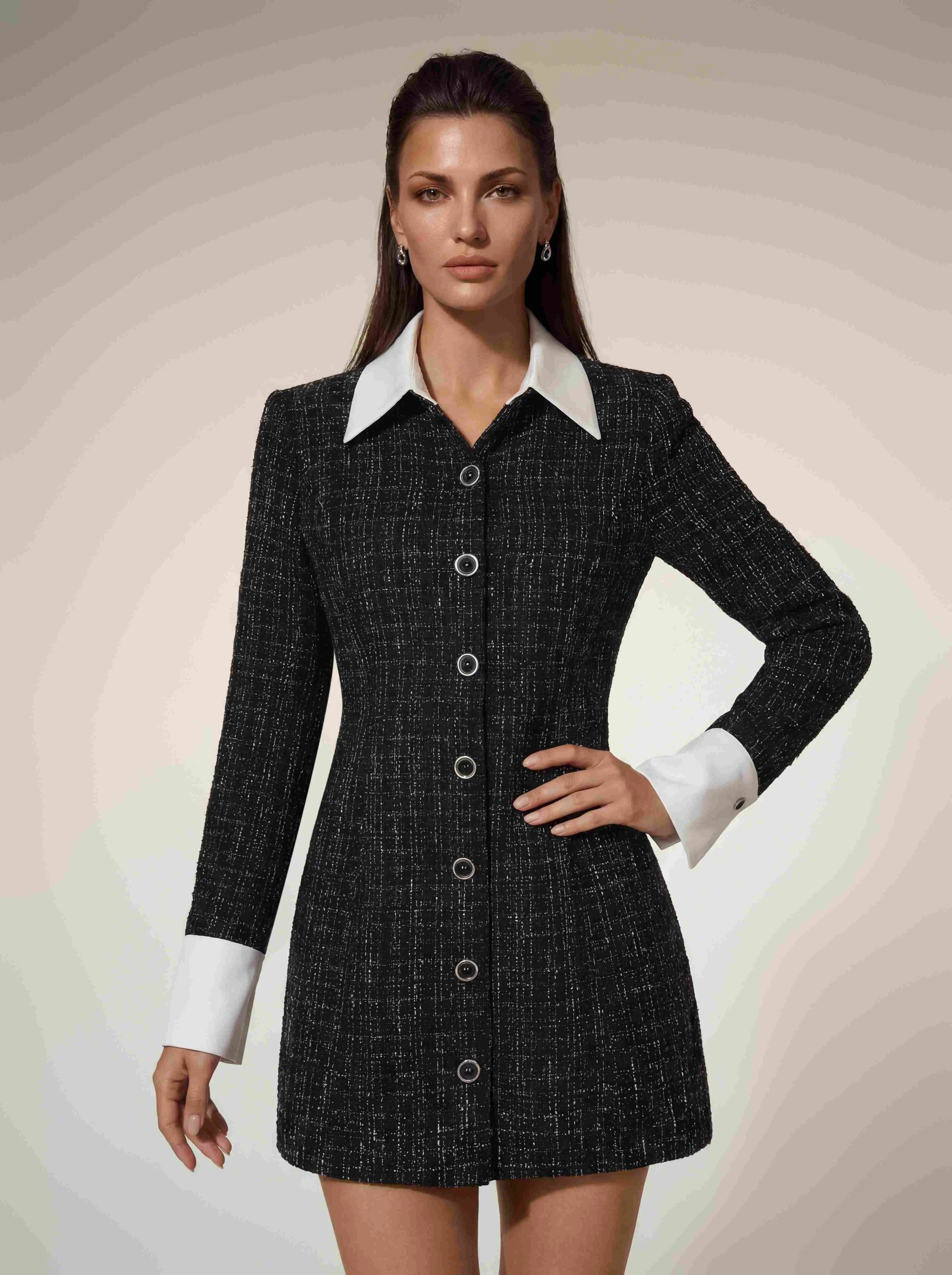 Quvexa Folded Collar Tweed Mini Dress sold by Mew Mews