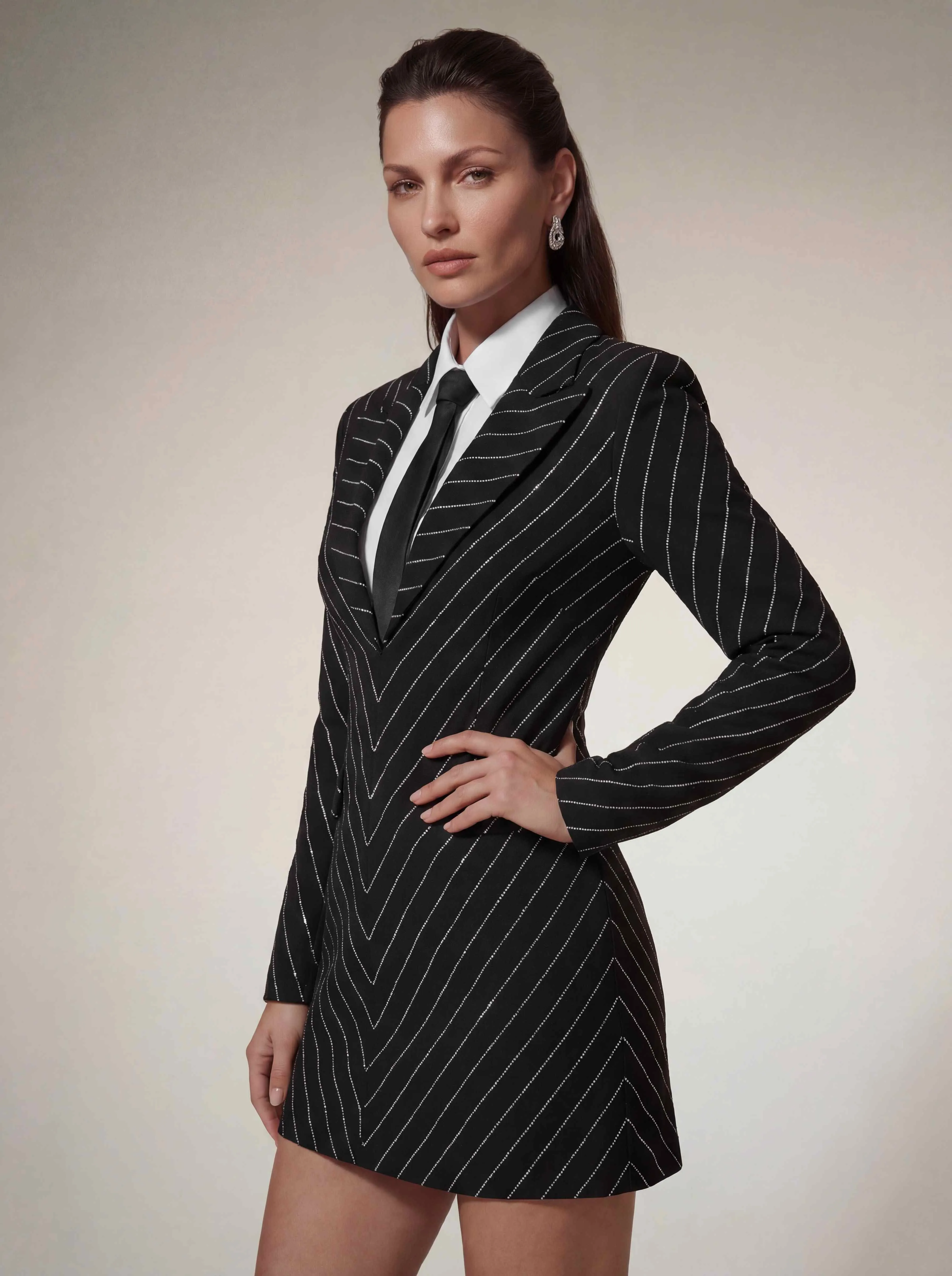 Kavexra Stripe Rhinestone Mini Dress sold by Mew Mews product image thumbnail 5