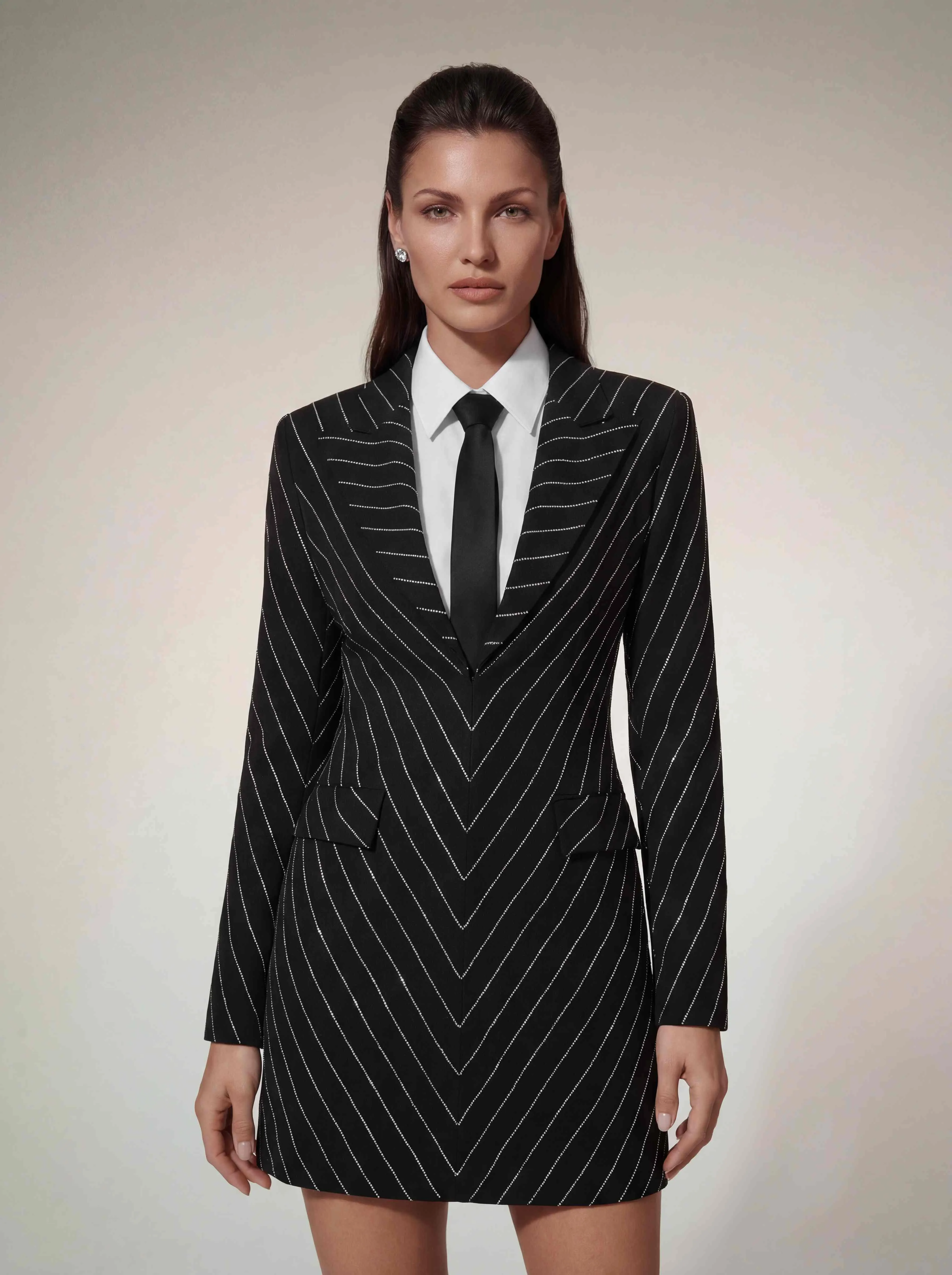 Kavexra Stripe Rhinestone Mini Dress sold by Mew Mews product image thumbnail 3