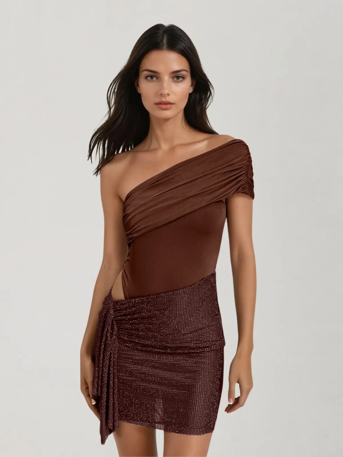 Yexvila One Shoulder Rhinestone Cutout Mini Dress sold by Mew Mews product image thumbnail 3