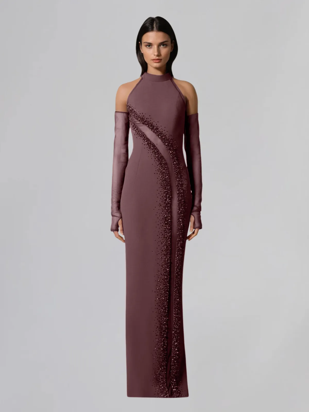 Qynvora Sleeveless Rhinestone Mesh Maxi Dress sold by Mew Mews