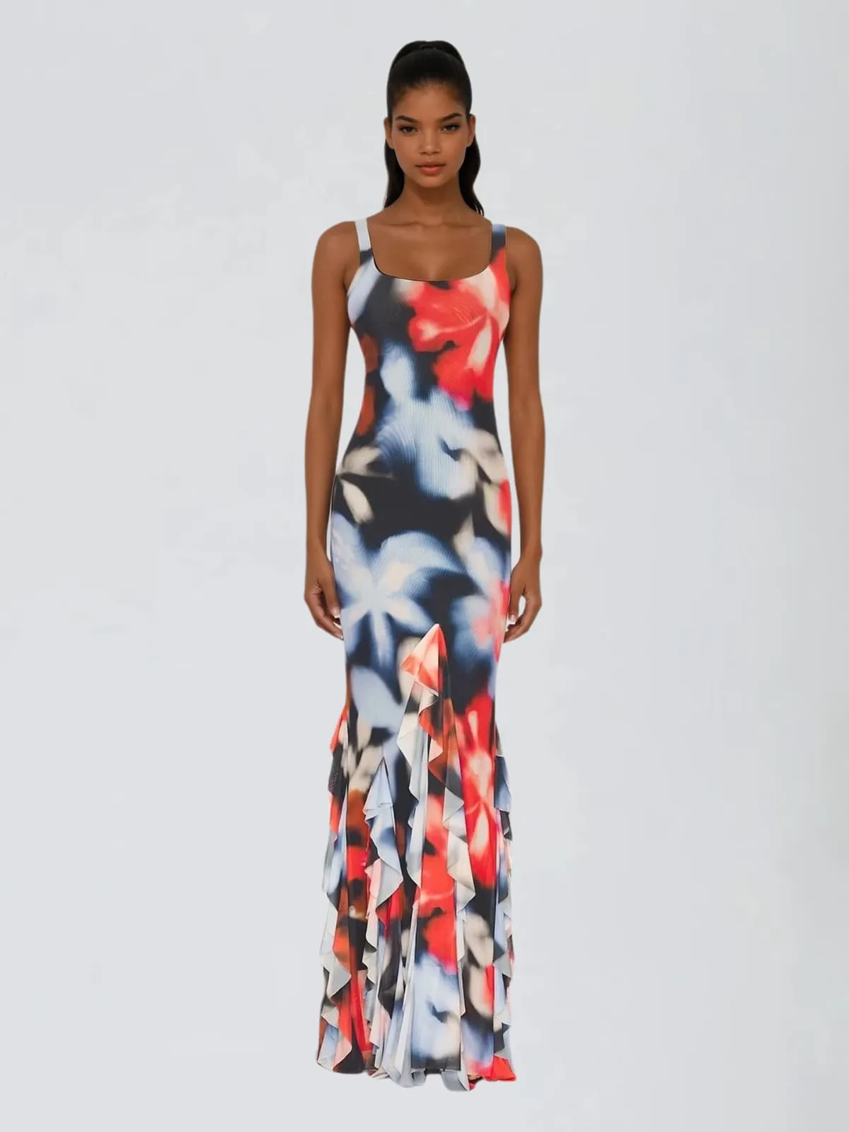 Soryvila Sleeveless Floral Ruffle Maxi Dress sold by Mew Mews