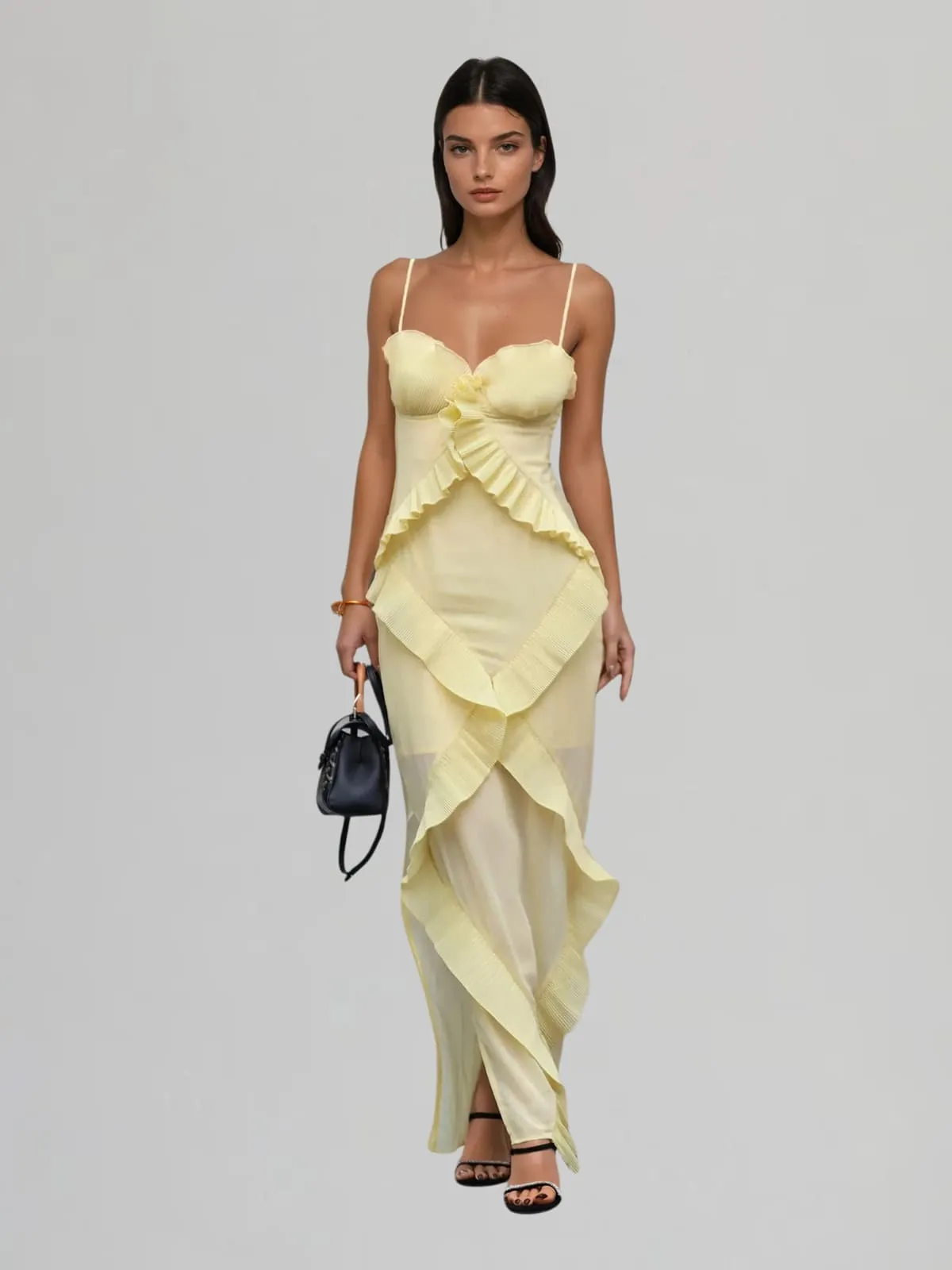 Tynqor Spaghetti Ruffle Split Maxi Dress sold by Mew Mews product image thumbnail 2