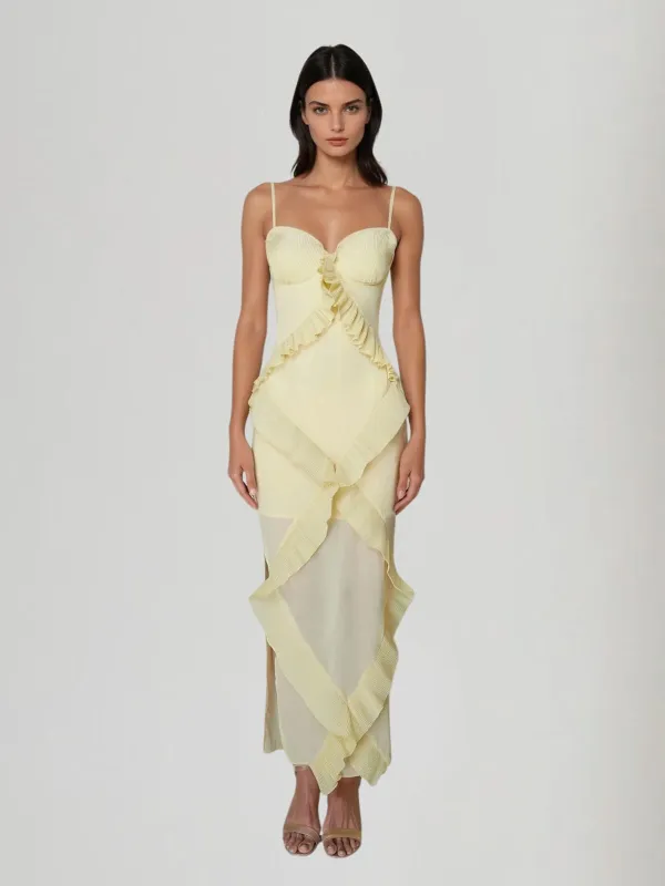 Tynqor Spaghetti Ruffle Split Maxi Dress sold by Mew Mews