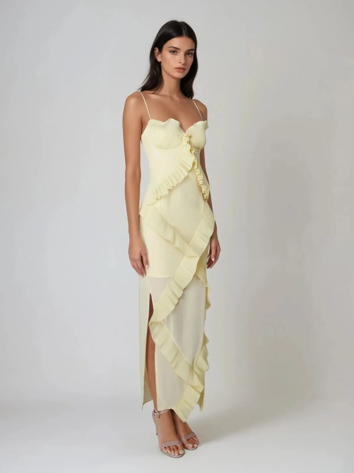 Tynqor Spaghetti Ruffle Split Maxi Dress sold by Mew Mews product image thumbnail 3