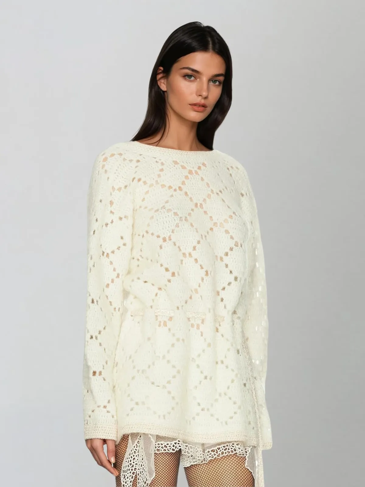 Bexvila Long Sleeve Cutout Knit Mini Dress sold by Mew Mews product image thumbnail 3