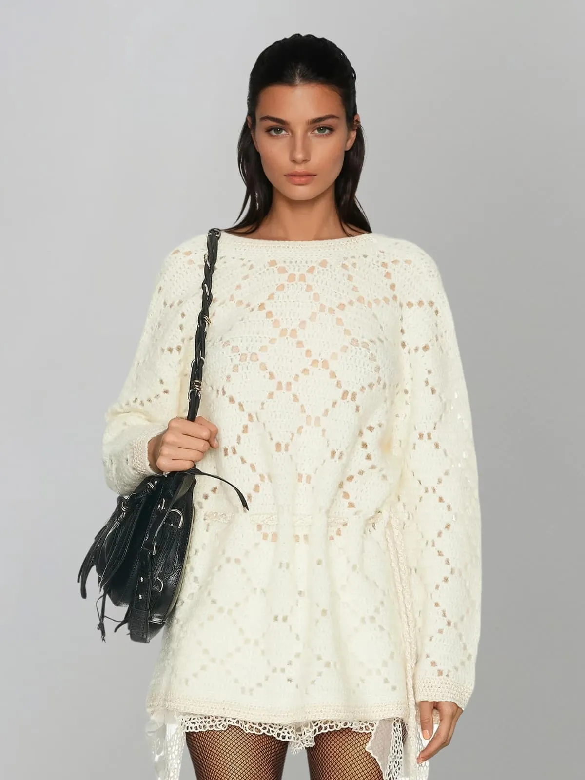 Bexvila Long Sleeve Cutout Knit Mini Dress sold by Mew Mews product image thumbnail 2
