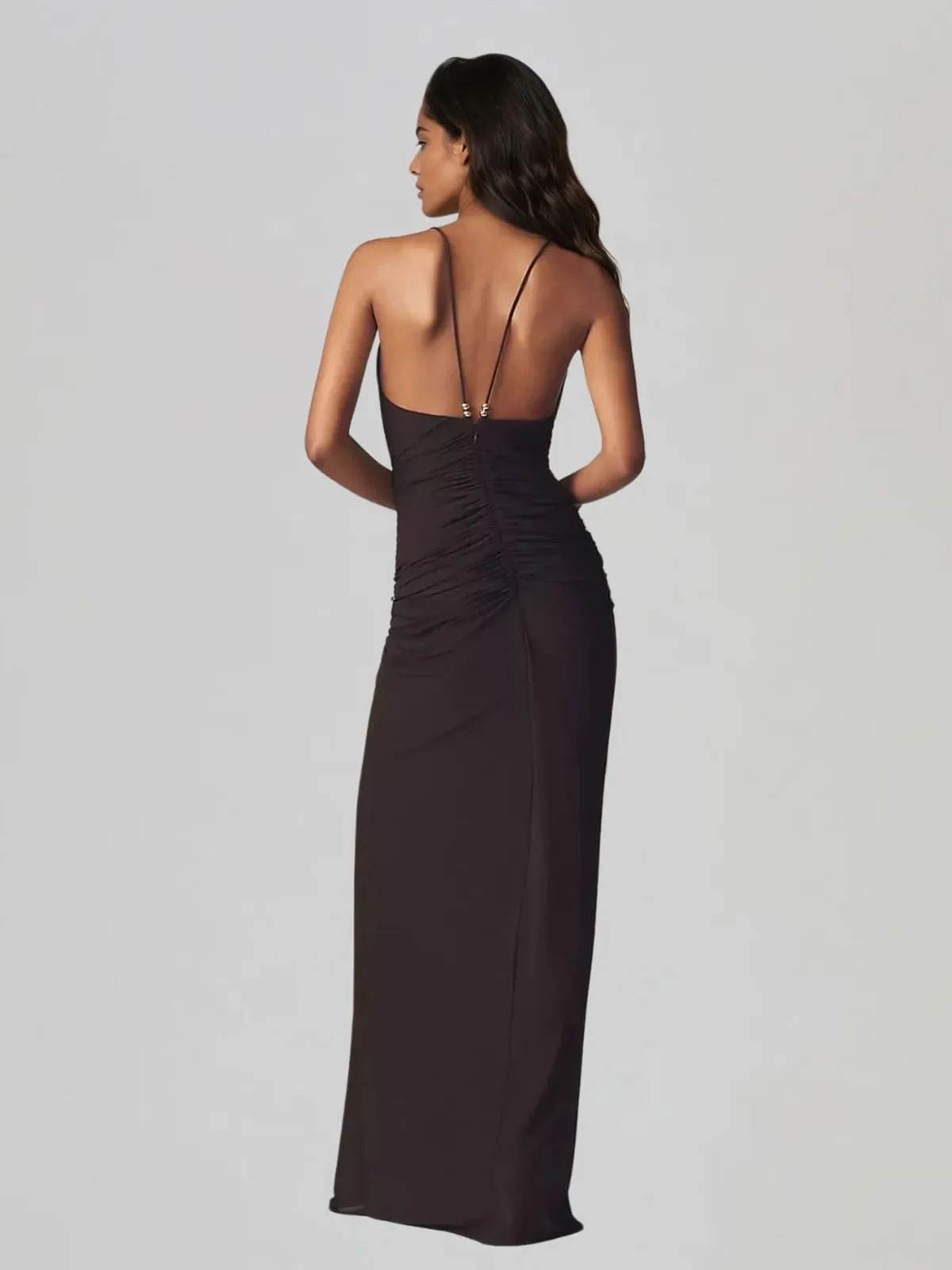 Ilyvila Plunge Neck Ruched Maxi Dress sold by Mew Mews product image thumbnail 3