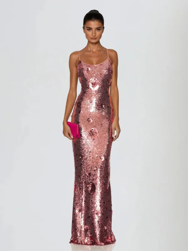 Boryvila Spaghetti Sequin Flower Maxi Dress sold by Mew Mews