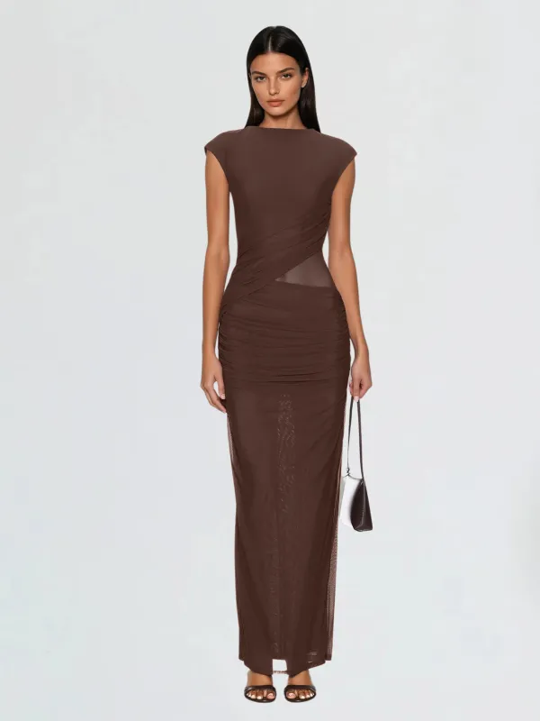 Aqxorin Sleeveless Mesh Ruched Maxi Dress sold by Mew Mews
