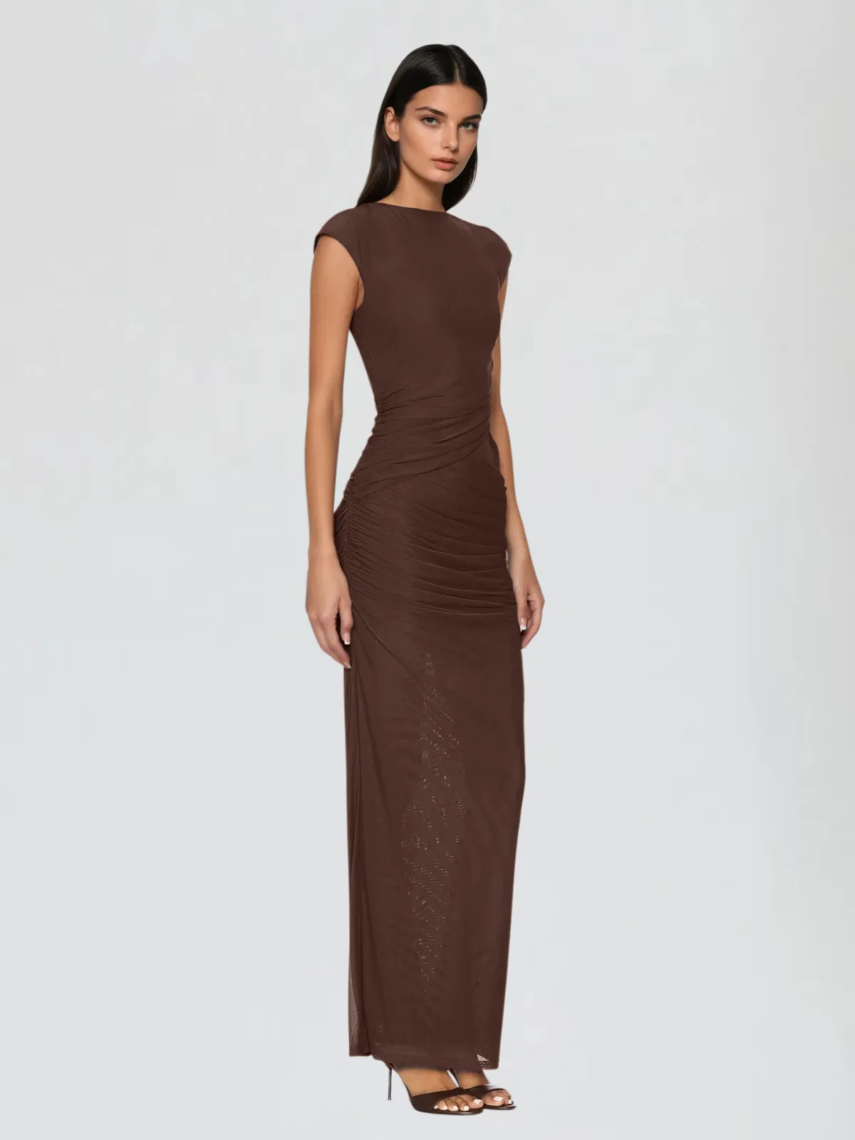 Aqxorin Sleeveless Mesh Ruched Maxi Dress sold by Mew Mews product image thumbnail 2