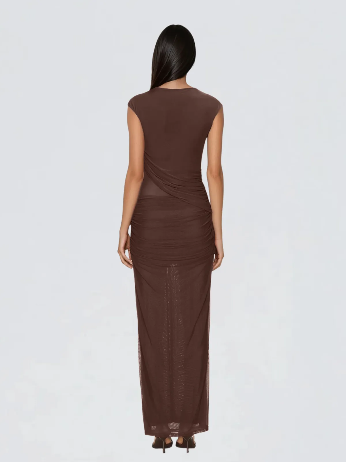 Aqxorin Sleeveless Mesh Ruched Maxi Dress sold by Mew Mews product image thumbnail 3